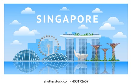 Singapore Skyline Panoramic View Modern Central Stock Vector (Royalty ...