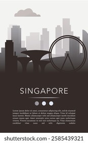 Singapore city template for website, presentation, front page, invitation, publication sheet with skyline, landmarks. Vector image layout, simple and grayscale