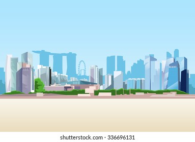 Singapore City View Skyscraper Background Skyline Cityscape with Copy Space Vector Illustration