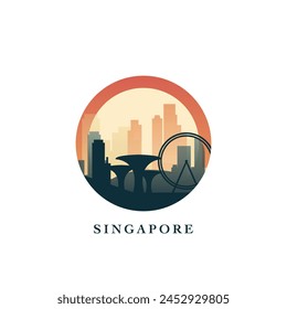 Singapore cityscape, gradient vector badge, flat skyline logo, icon. Country city round emblem idea with landmarks and building silhouettes. Isolated graphic