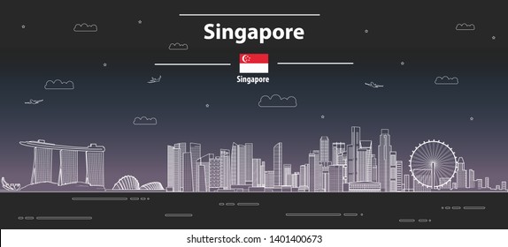 Singapore cityscape line art style vector detailed illustration. Travel background