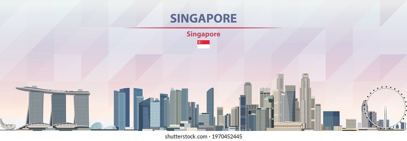 Singapore cityscape poster on beautiful triangular texture background vector illustration with flag of Singapore