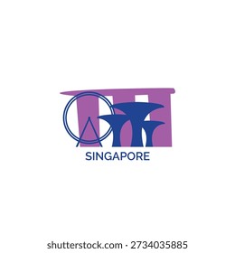 Singapore cityscape, skyline, panoramic vector logo, icon, clipart. City emblem contour with landmarks and buildings silhouettes