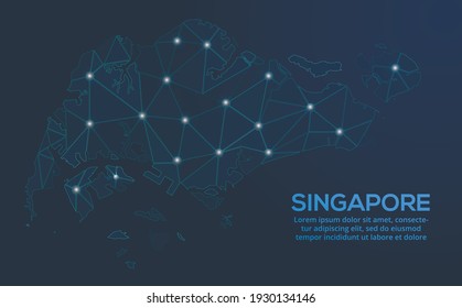 Singapore communication network map. Vector low poly image of a global map with lights in the form of cities. Map in the form of a constellation, mute and stars