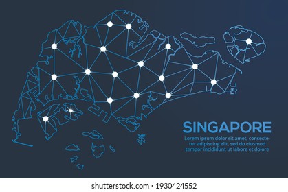 Singapore communication network map. Vector low poly image of a global map with lights in the form of cities. Map in the form of a constellation, mute and stars