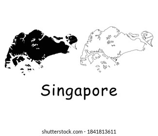 Singapore Country Map. Black silhouette and outline isolated on white background. EPS Vector