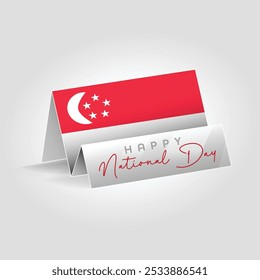Singapore country paper flag standing on the ground. Happy national day flag design.