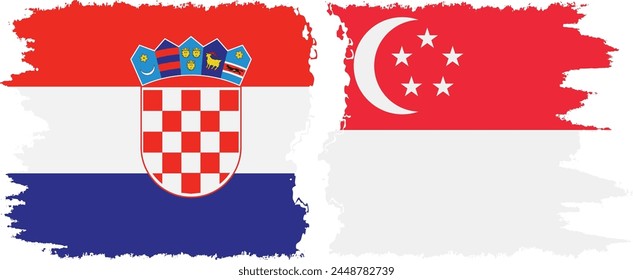 Singapore and Croatia grunge flags connection, vector