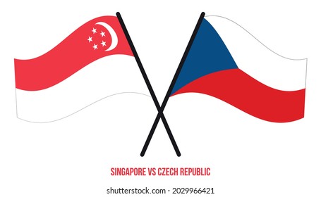 Singapore and Czech Republic Flags Crossed And Waving Flat Style. Official Proportion. Correct Colors.