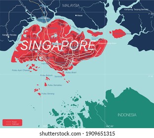 Mapa editable detallado de Singapur. Archivo EPS-10 del vector