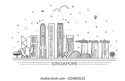 Singapore detailed monuments silhouette. Vector illustration