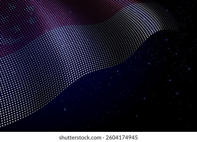 Singapore digital flag made of dots, waving over a starry dark background