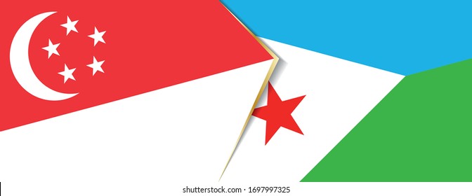 Singapore and Djibouti flags, two vector flags symbol of relationship or confrontation.