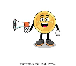 singapore dollar cartoon illustration holding megaphone , character design