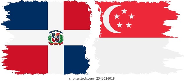 Singapore and Dominican Republic grunge flags connection, vector