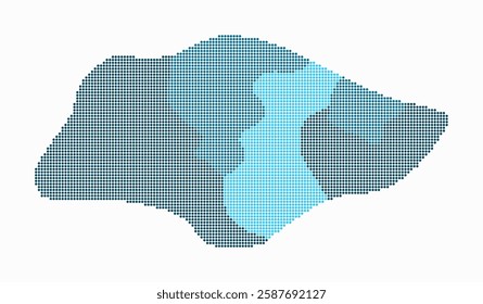 Singapore dotted map. Digital style map of the country on white background. Singapore shape with circle dots. Colored dots style. Small size circles. Vibrant vector illustration.