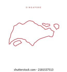 Singapore editable outline map. Singaporean red border. Country name. Adjust line weight. Change to any color. Vector illustration.