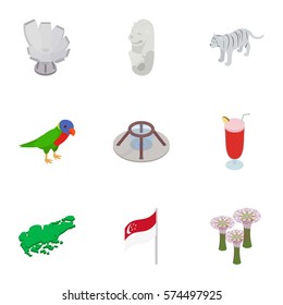 Singapore elements icons set. Isometric 3d illustration of 9 Singapore elements vector icons for web