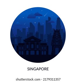 Singapore famous city night view label.
