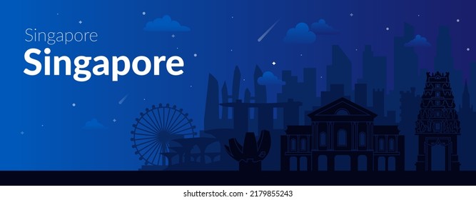Singapore famous city night view banner.