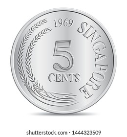 Singapore five cents coin 1969 in vector illustration