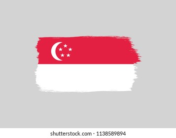 Singapore flag. Brush stroke Singapore vector flag. 