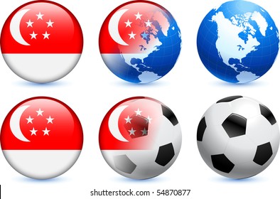 Singapore Flag Button with Global Soccer Event Original Illustration