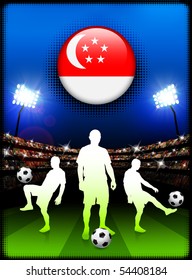 Singapore Flag Button with Soccer Match in Stadium Original Illustration