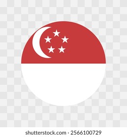 Singapore flag - circle vector flag isolated on checkerboard transparent background