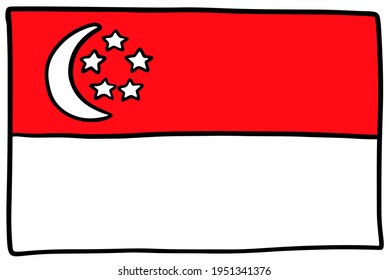 Singapore Flag Doodle Hand Drawing Sketch Simple Vector Illustration 