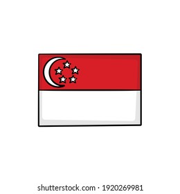 Bandera de Singapur en el estilo de dibujo vector aislado. Ilustración de objeto dibujada a mano para su presentación, materiales didácticos u otros.