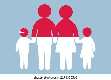 Singapore flag with family concept, vector element, parent and kids holding hands, immigrant idea, happy family with Singapore flag, flat design asset