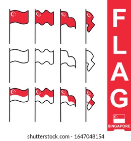 Singapore Flag with flat style and white red colors and moon and five stars