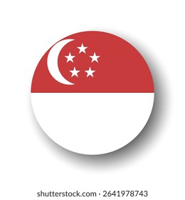 Singapore flag - flat vector circle icon or badge with dropped shadow.