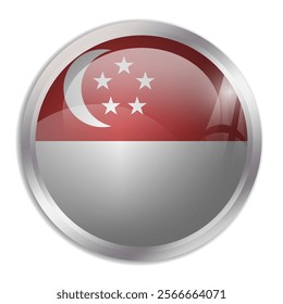 Singapore flag - glossy circle button displays a colorful flag representing a country cultural identity and heritage. The essence of national pride and unity.