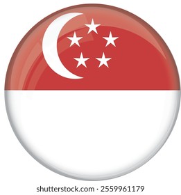 Singapore flag with glossy rounded button for football team and national emblem	