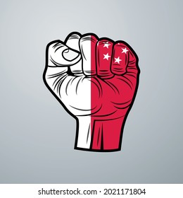 Singapore Flag with Hand Design isolated on white background. Vector illustration