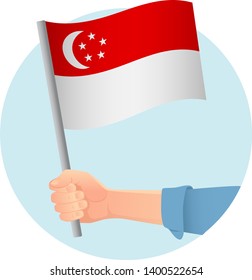 Singapore flag in hand. Patriotic background. National flag of Singapore vector illustration