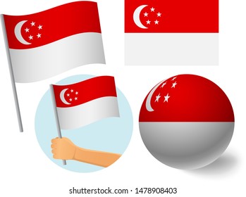 Singapore flag icon set. National flag of Singapore vector illustration