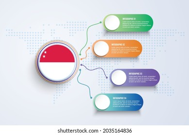 Singapore Flag with Infographic Design isolated on Dot World map. Vector illustration.