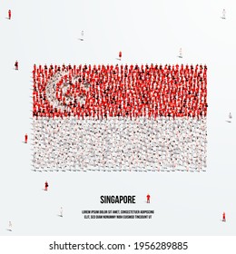 Singapore Flag. A Large Group Of People Form To Create The Shape Of The Singaporean Flag. Vector Illustration.