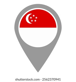 Singapore flag location pin, flag application, Flag on Location Pin, graphic design, map pointer, vector illustration.