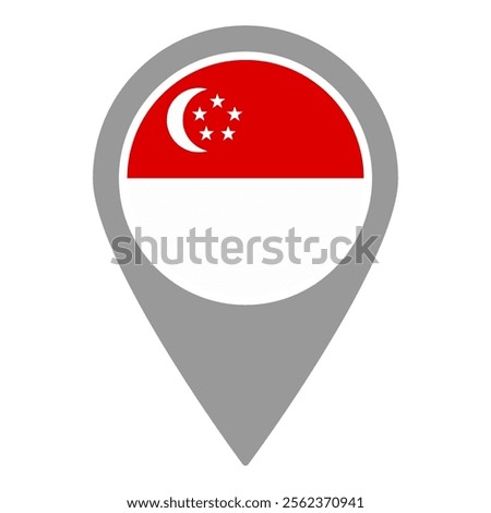 Singapore flag location pin, flag application, Flag on Location Pin, graphic design, map pointer, vector illustration.
