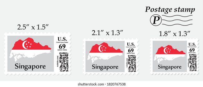 Singapore flag map on postage stamp different size.