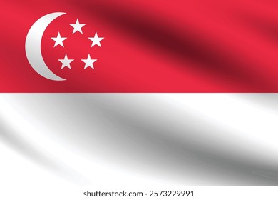 Singapore flag official colors and proportion digital vector illustration. Pleated flag.