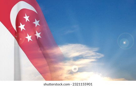 Singapore Flag on background of sunset. Patriotic background. EPS10 vector