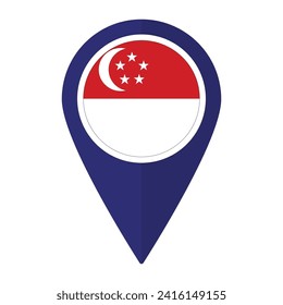 Singapore flag on map pinpoint icon isolated. Flag of Singapore