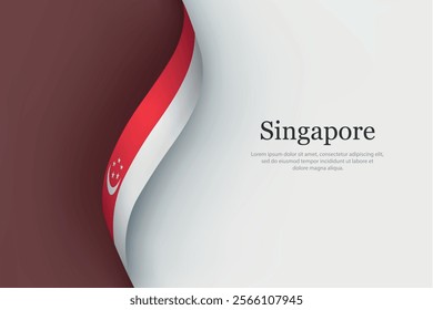 Singapore flag on Waving ribbon. Template for independence day
