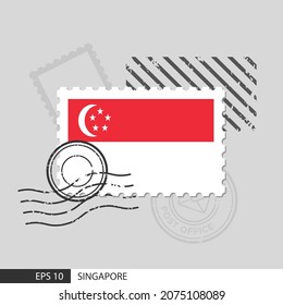 Singapore flag postage stamp. Isolated vector illustration on grey post stamp background and specify is vector eps10.