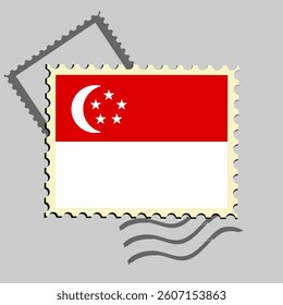 Singapore flag postage stamp. Isolated vector illustration on grey post stamp background